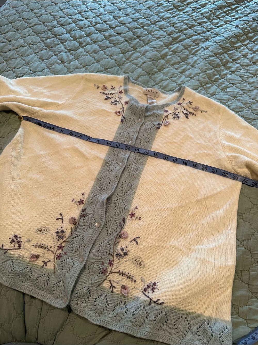 Koret Cream and Light Blue Embroidered Pearl-Button Cardigan - Picture 9 of 9